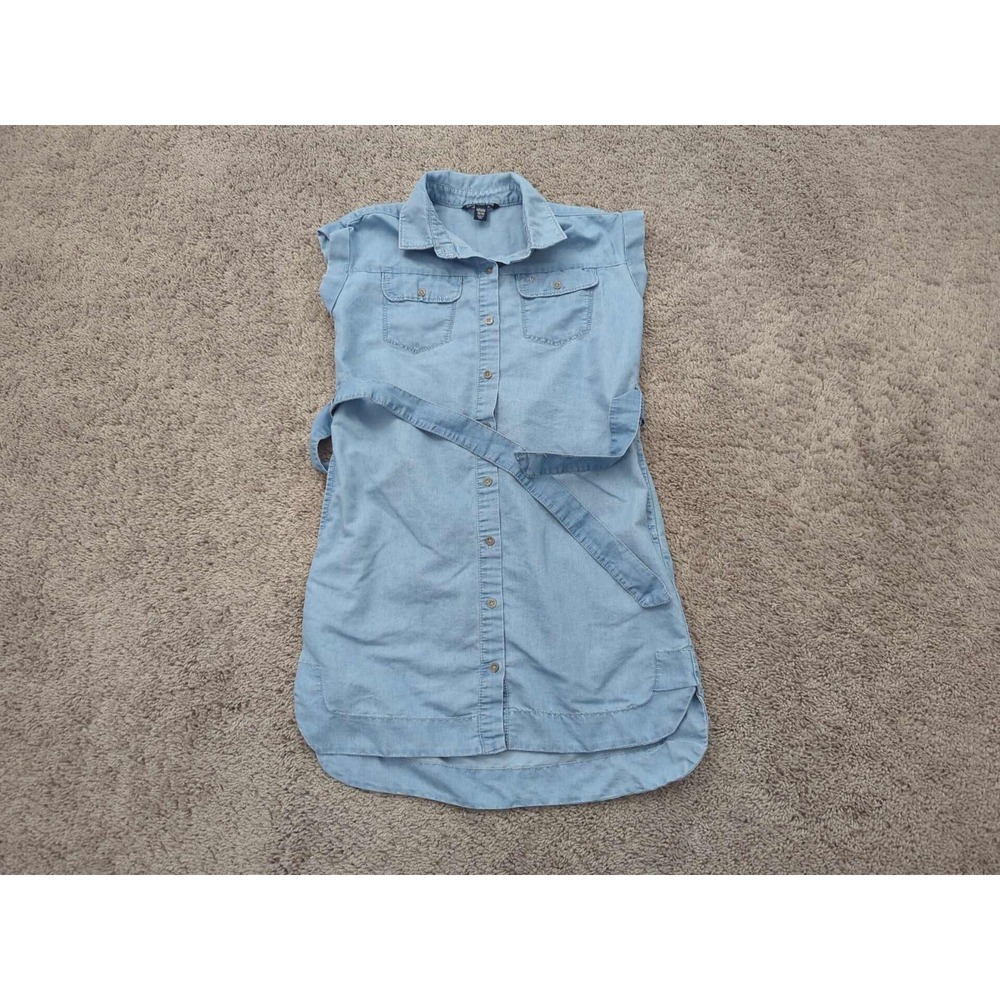 Calvin Klein Jeans Shirt Dress‎ Youth Girls M 8/10 Blue Denim Tie Belt Button Up